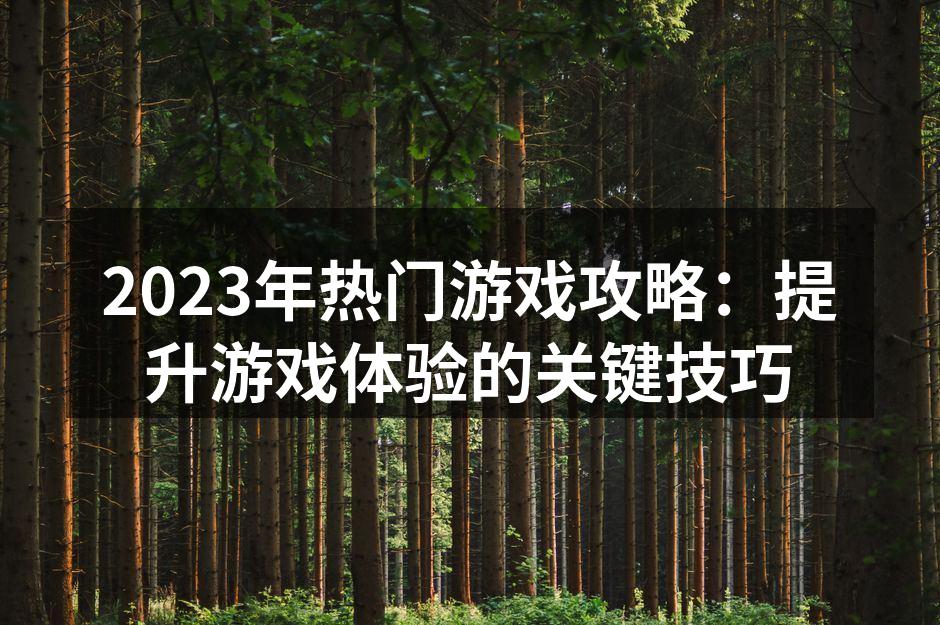 2023年热门游戏攻略：提升游戏体验的关键技巧